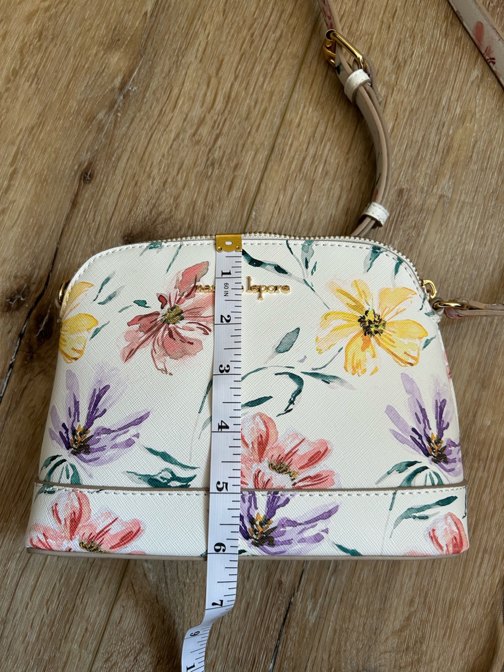 Nanette Lepore White Floral Crossbody with Pink, Purple & Yellow Blooms - Picture 3 of 7